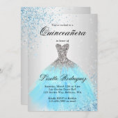 ライトブルーとシルバーキンセアニェラ 招待状 (正面/裏面)