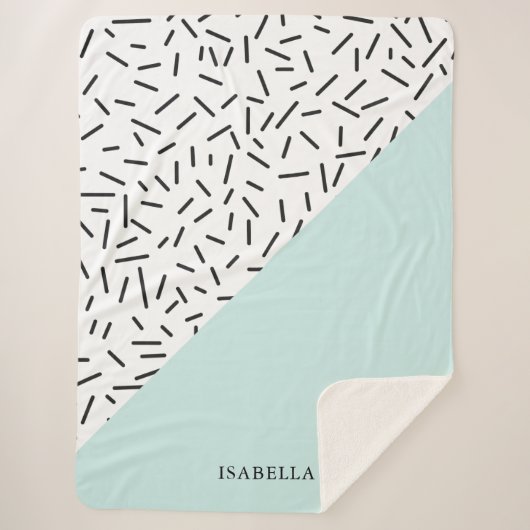 ライトブルーとジオメトリックパターパーソナライズされたン シェルパブランケット (正面)
