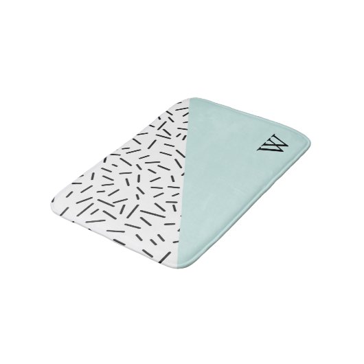 ライトブルーとジオメトリックパターモノグラムのン バスマット (アングル)