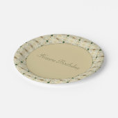 ライトブルーとダークグリーンパターン（の模様が）あるフローラ ペーパープレート (アングル)