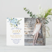 ライトブルーとネイビーのフローラ写真卒業 案内状 (スタンド正面)