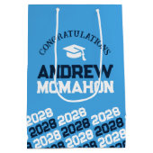 ライトブルーとネイビーの卒業学年 ミディアムペーパーバッグ (裏面)