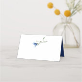 ライトブルーとネイビーの水色フローラ | プレイスカード (正面)
