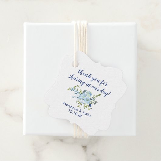 ライトブルーとネイビーブルーの水色のフローラ結婚ズ フェイバータグ (インサイチュ)