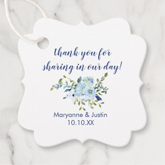 ライトブルーとネイビーブルーの水色のフローラ結婚ズ フェイバータグ (正面)