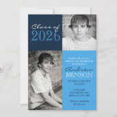 ライトブルーとネイビー クラシック2枚写真 卒業 招待状 (正面)