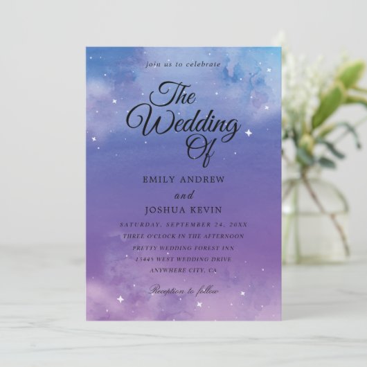 ライトブルーとパープルの結婚式招待状 招待状 (スタンド正面)