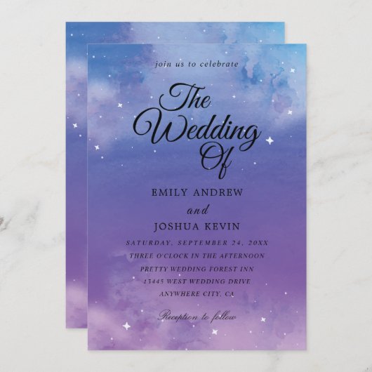 ライトブルーとパープルの結婚式招待状 招待状 (正面/裏面)