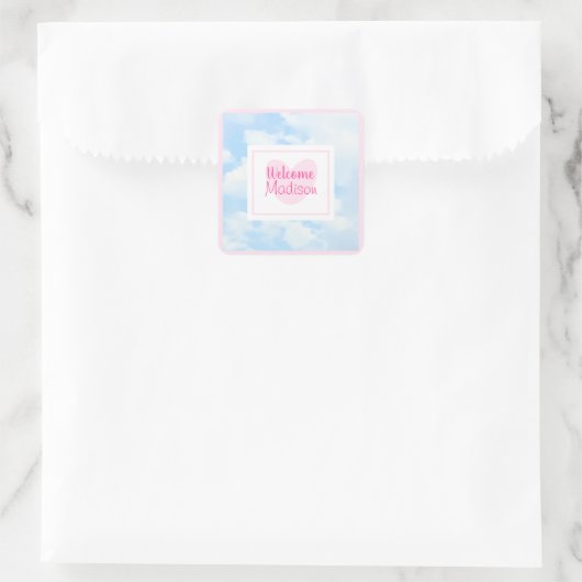 ライトブルーとピンクのハートベビーガールシャワー スクエアシール (バッグ)