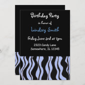 ライトブルーとブラックのゼブラ柄の誕生日招待状 招待状 (正面/裏面)