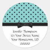 ライトブルーとブラックの水玉模様アドレス ラウンドシール (正面)