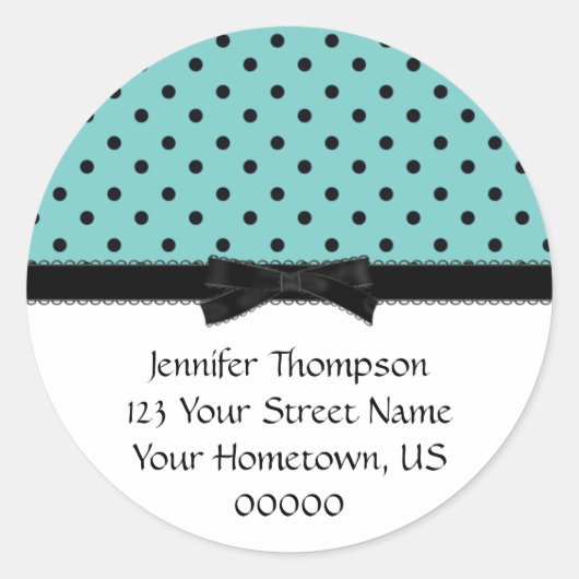 ライトブルーとブラックの水玉模様アドレス ラウンドシール (正面)