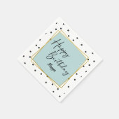 ライトブルーとブラックの紙吹雪ドット誕生日 スタンダードカクテルナプキン (角)