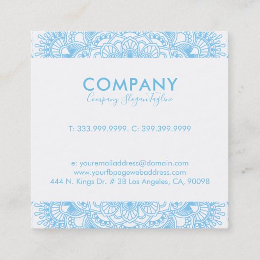 ライトブルーとホワイトのフローラ曼荼羅 スクエア名刺 (裏面)