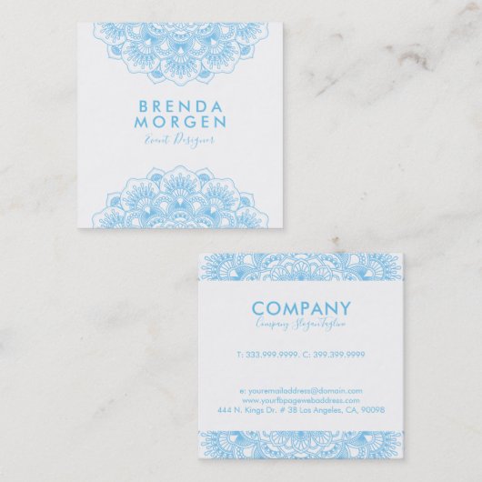 ライトブルーとホワイトのフローラ曼荼羅 スクエア名刺 (正面/裏面)