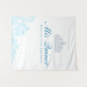 ライトブルーとホワイトのレースのキンセアニエラ用背景 タペストリー (正面(横))