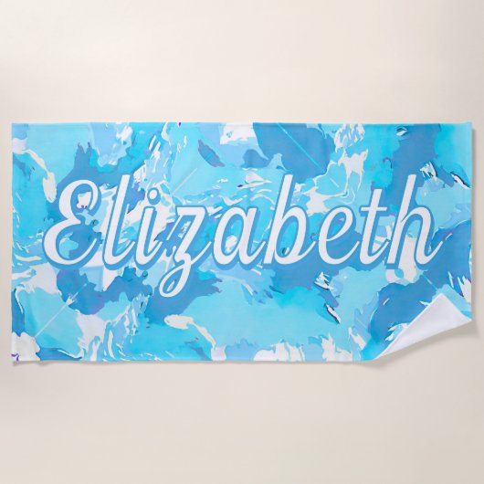 ライトブルーとホワイトの抽象芸術の追加の名前 ビーチタオル (正面)