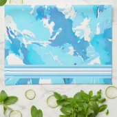 ライトブルーとホワイトの抽象芸術ストライプの キッチンタオル (折り畳み)