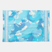 ライトブルーとホワイトの抽象芸術ストライプの キッチンタオル (横)