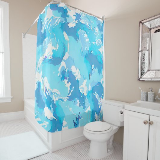 ライトブルーとホワイトの抽象芸術ブラシストローク シャワーカーテン (インサイチュ)