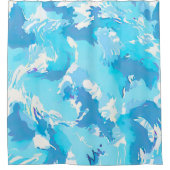 ライトブルーとホワイトの抽象芸術ブラシストローク シャワーカーテン (正面)