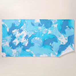 ライトブルーとホワイトの抽象芸術ブラシストローク ビーチタオル
