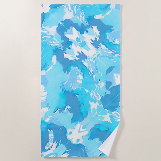 ライトブルーとホワイトの抽象芸術ブラシストローク ビーチタオル (正面)