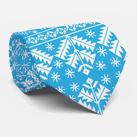 ライトブルーとホワイトウィンターフェア島のクリスマス ネクタイ (ロール)