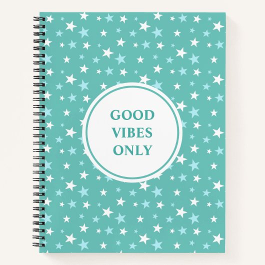 ライトブルーとホワイトスターズティール（緑がかった色） ノートブック (正面)