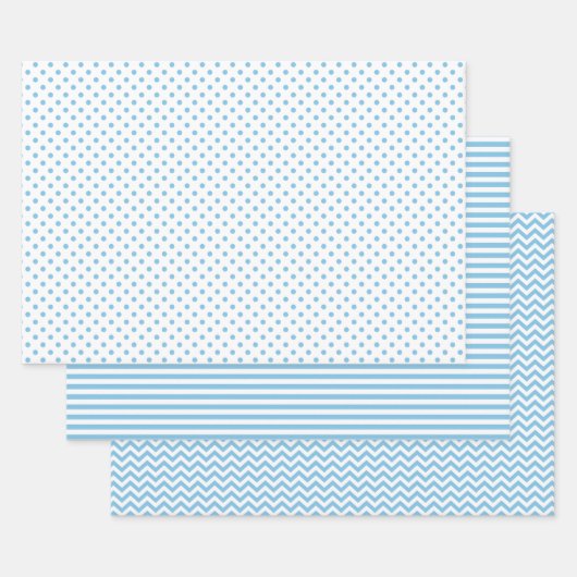 ライトブルーとホワイトストライプ水玉模様 ラッピングペーパーシート (セット)
