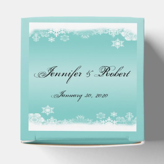 ライトブルーとホワイトスノーフレーク結婚式の引き出物ボックス フェイバーボックス (上部)