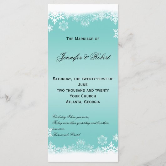 ライトブルーとホワイトスノーフレーク結婚式 プログラム (正面)
