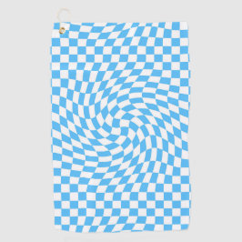 ライトブルーとホワイトチェッ市松模様にカーボードパターン ゴルフタオル