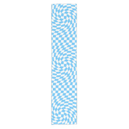 ライトブルーとホワイトチェッ市松模様にカーボードパターン ショートテーブルランナー