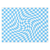 ライトブルーとホワイトチェッ市松模様にカーボードパターン テーブルクロス (正面(横))