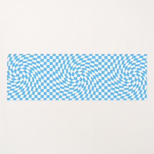 ライトブルーとホワイトチェッ市松模様にカーボードパターン ヨガマット (正面(横))