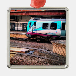 ライトブルーとホワイトトレイン メタルオーナメント