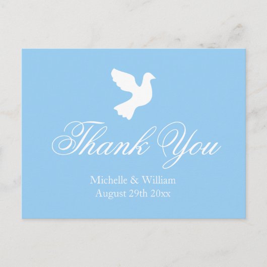 ライトブルーとホワイトハト結婚ブのサンキューカード ポストカード (正面)