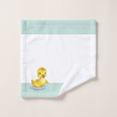 ライトブルーとホワイトバスに乗ったかわいいスイミングアヒル バスタオルセット (ウォッシュタオル)