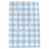 ライトブルーとホワイトプレイドパターン ミディアムペーパーバッグ (正面)
