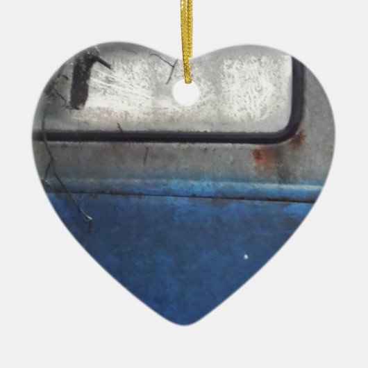 ライトブルーとホワイトヴィンテージトラック セラミックオーナメント (正面)