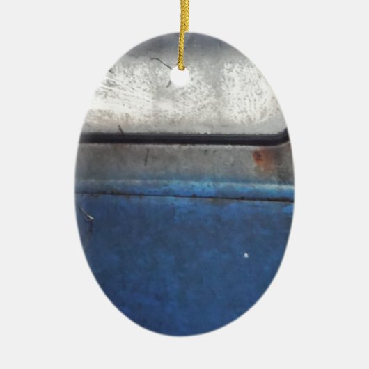 ライトブルーとホワイトヴィンテージトラック セラミックオーナメント (正面)