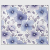 ライトブルーとラベンダーウォーターカラーフローラ ラッピングペーパー (フラット)