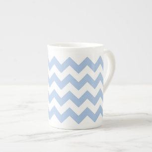 ライトブルーと白いジグザグ ボーンチャイナマグカップ