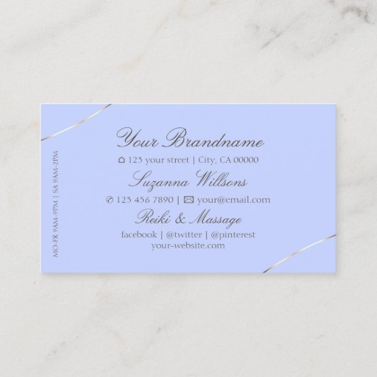 ライトブルーと白い金ゴールドの装飾の宝石とロゴ 名刺 (裏面)