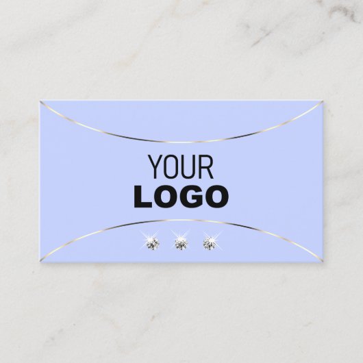 ライトブルーと白い金ゴールドの装飾の宝石とロゴ 名刺 (正面)