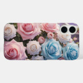 ライトブルーと白とピンクのバラ Case-Mate iPhoneケース (裏面 (横))