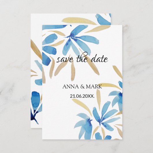 ライトブルーと金ゴールドの水色の花 (正面/裏面)