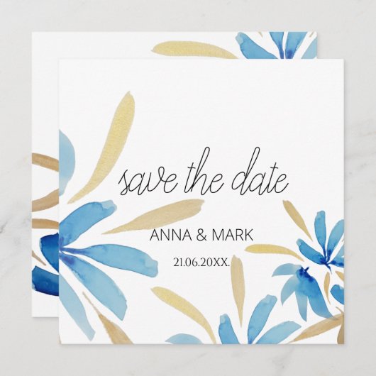 ライトブルーと金ゴールドの水色の花 (正面/裏面)