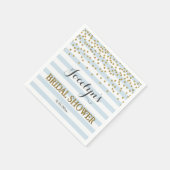 ライトブルーと金ゴールドストライプ紙吹雪ブライダルシャワー スタンダードカクテルナプキン (角)